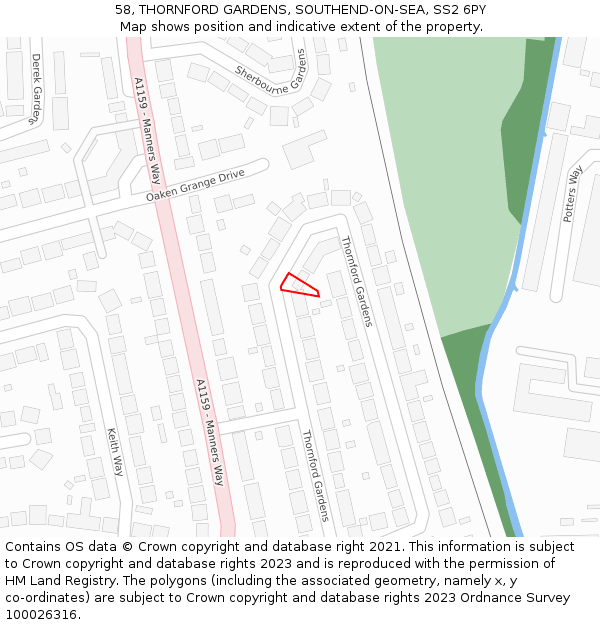 58, THORNFORD GARDENS, SOUTHEND-ON-SEA, SS2 6PY: Location map and indicative extent of plot