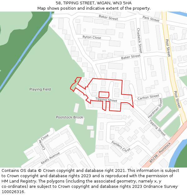 58, TIPPING STREET, WIGAN, WN3 5HA: Location map and indicative extent of plot