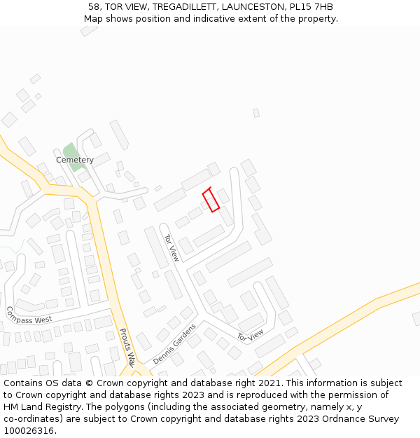 58, TOR VIEW, TREGADILLETT, LAUNCESTON, PL15 7HB: Location map and indicative extent of plot