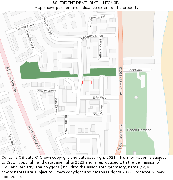58, TRIDENT DRIVE, BLYTH, NE24 3RL: Location map and indicative extent of plot