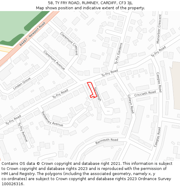 58, TY FRY ROAD, RUMNEY, CARDIFF, CF3 3JL: Location map and indicative extent of plot