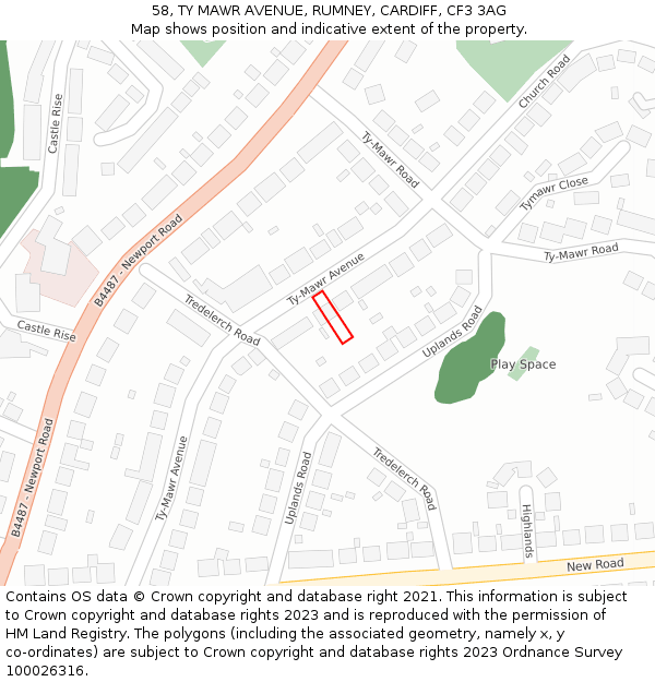 58, TY MAWR AVENUE, RUMNEY, CARDIFF, CF3 3AG: Location map and indicative extent of plot