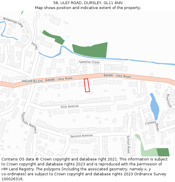 58, ULEY ROAD, DURSLEY, GL11 4NN: Location map and indicative extent of plot