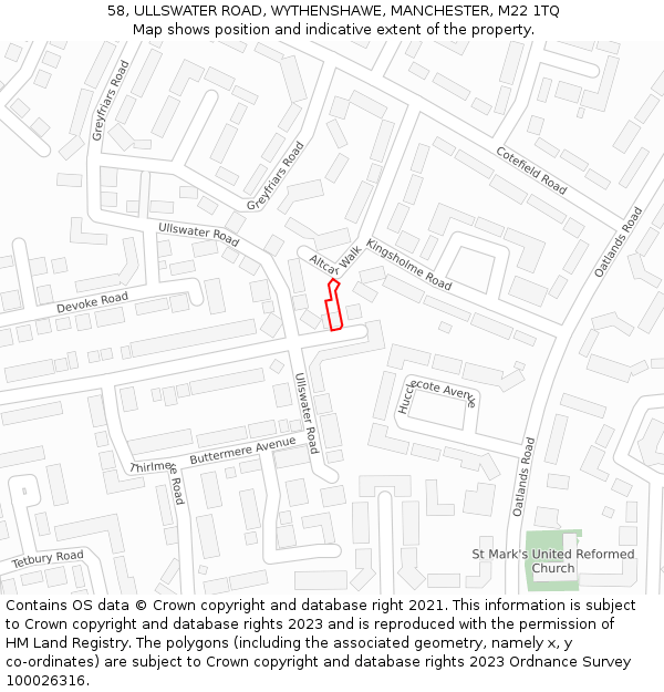 58, ULLSWATER ROAD, WYTHENSHAWE, MANCHESTER, M22 1TQ: Location map and indicative extent of plot