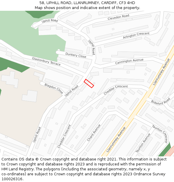 58, UPHILL ROAD, LLANRUMNEY, CARDIFF, CF3 4HD: Location map and indicative extent of plot