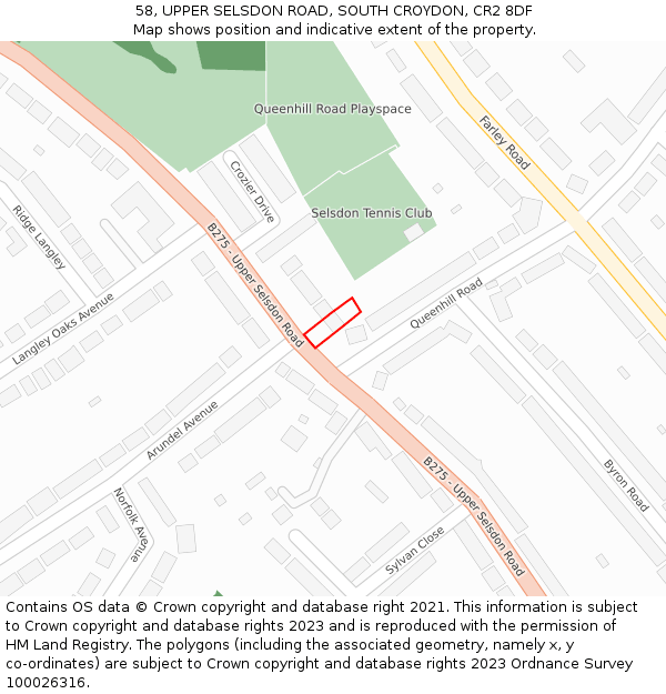 58, UPPER SELSDON ROAD, SOUTH CROYDON, CR2 8DF: Location map and indicative extent of plot