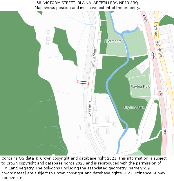 58, VICTORIA STREET, BLAINA, ABERTILLERY, NP13 3BQ: Location map and indicative extent of plot