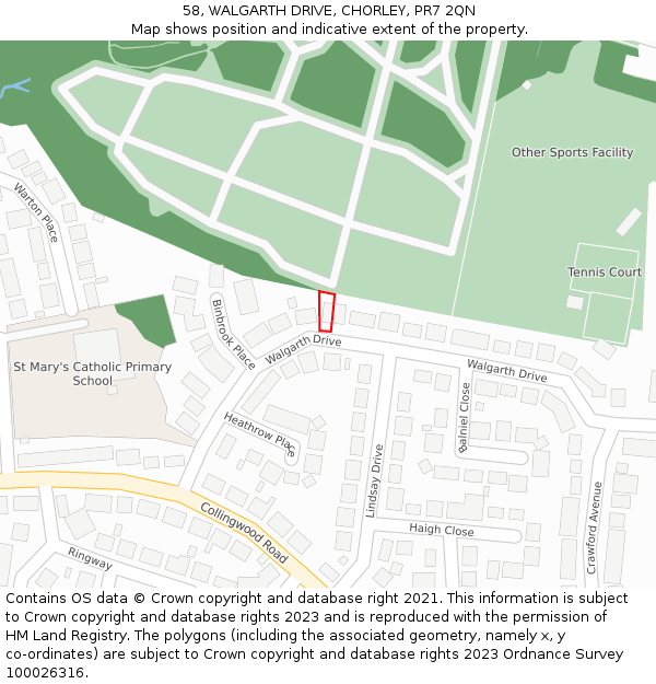 58, WALGARTH DRIVE, CHORLEY, PR7 2QN: Location map and indicative extent of plot