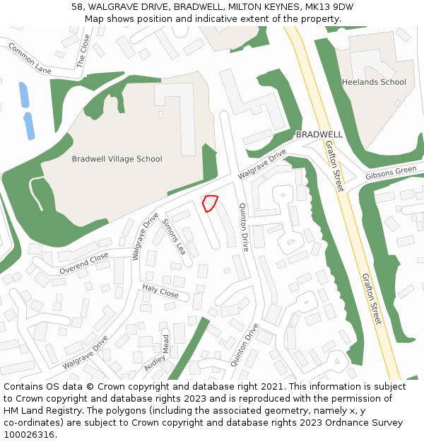 58, WALGRAVE DRIVE, BRADWELL, MILTON KEYNES, MK13 9DW: Location map and indicative extent of plot