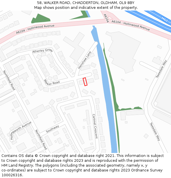 58, WALKER ROAD, CHADDERTON, OLDHAM, OL9 8BY: Location map and indicative extent of plot