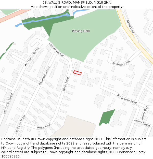 58, WALLIS ROAD, MANSFIELD, NG18 2HN: Location map and indicative extent of plot