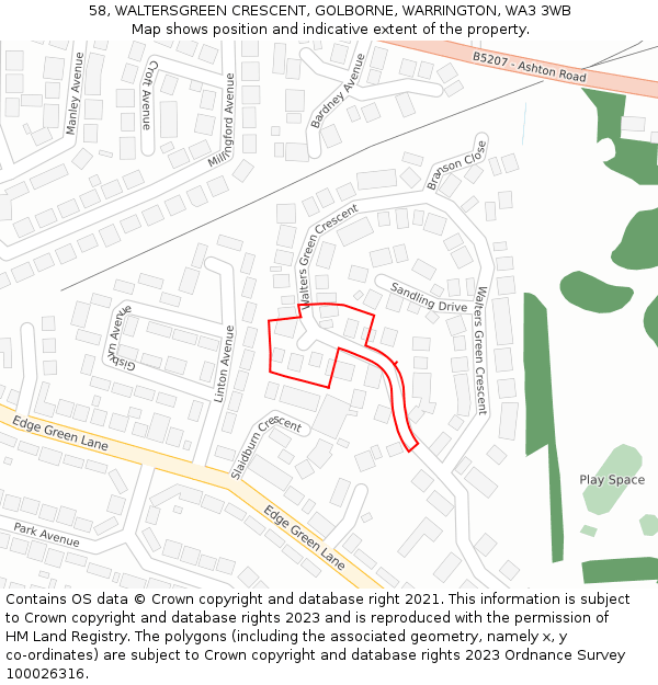 58, WALTERSGREEN CRESCENT, GOLBORNE, WARRINGTON, WA3 3WB: Location map and indicative extent of plot