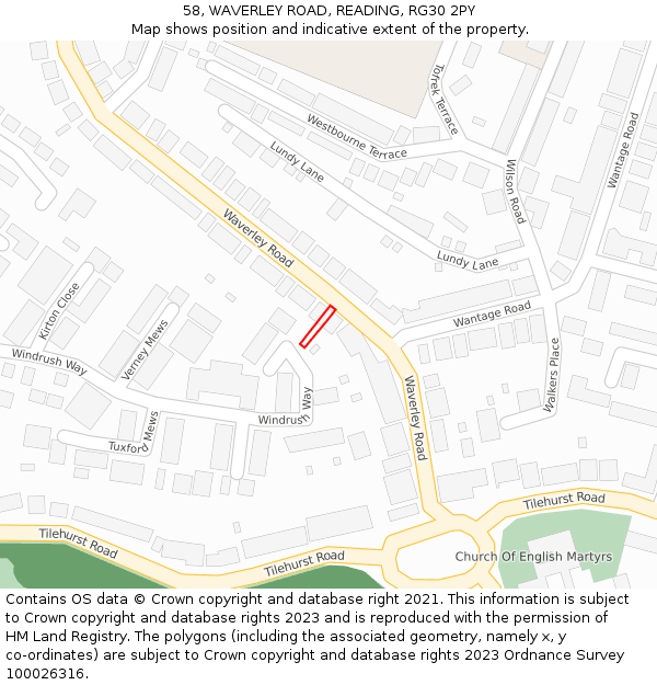 58, WAVERLEY ROAD, READING, RG30 2PY: Location map and indicative extent of plot
