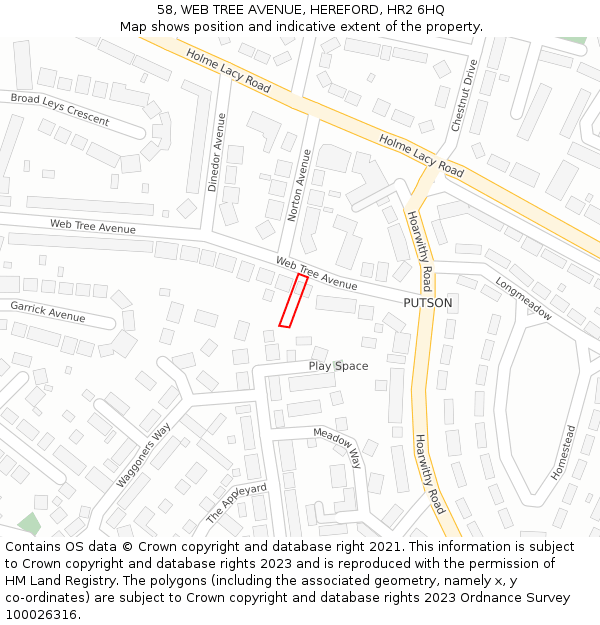 58, WEB TREE AVENUE, HEREFORD, HR2 6HQ: Location map and indicative extent of plot