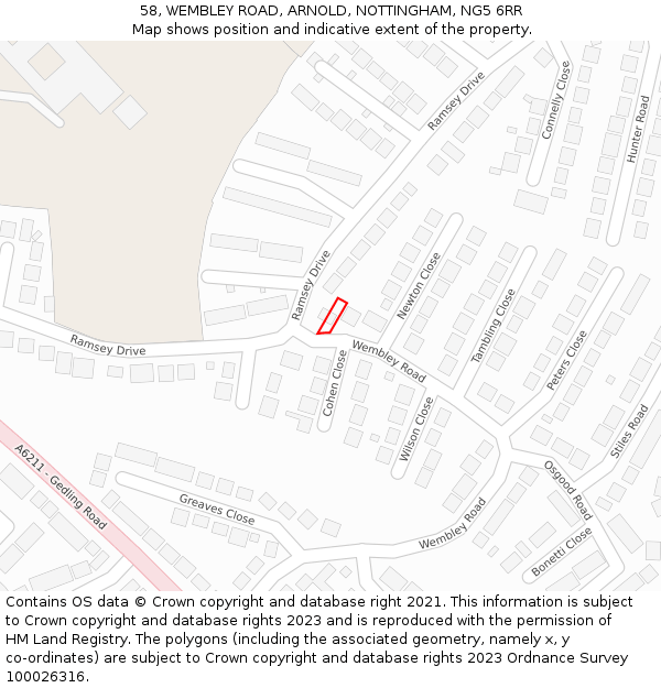 58, WEMBLEY ROAD, ARNOLD, NOTTINGHAM, NG5 6RR: Location map and indicative extent of plot