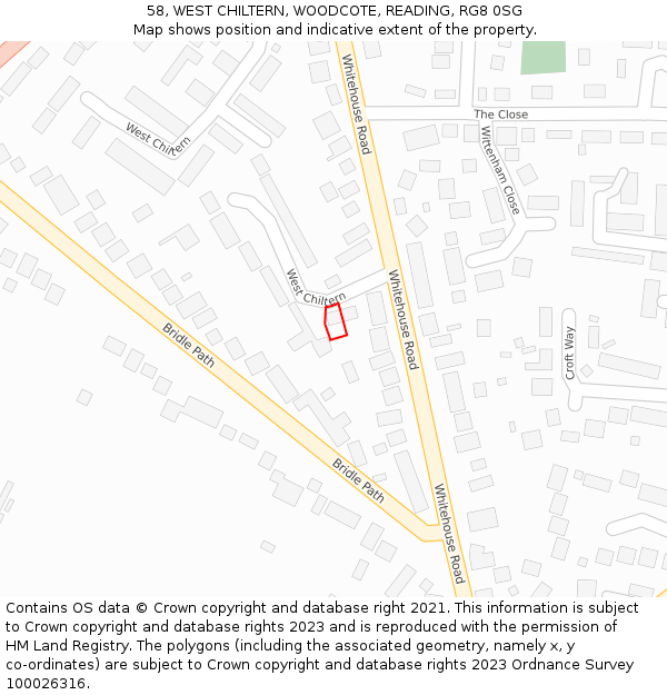 58, WEST CHILTERN, WOODCOTE, READING, RG8 0SG: Location map and indicative extent of plot