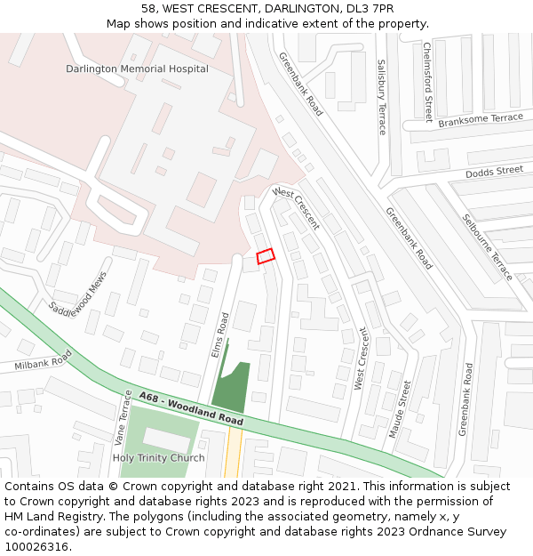 58, WEST CRESCENT, DARLINGTON, DL3 7PR: Location map and indicative extent of plot