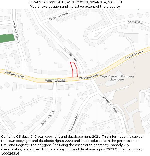 58, WEST CROSS LANE, WEST CROSS, SWANSEA, SA3 5LU: Location map and indicative extent of plot