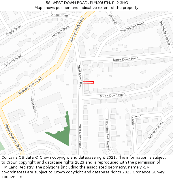 58, WEST DOWN ROAD, PLYMOUTH, PL2 3HG: Location map and indicative extent of plot