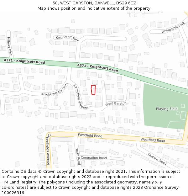 58, WEST GARSTON, BANWELL, BS29 6EZ: Location map and indicative extent of plot