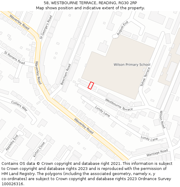 58, WESTBOURNE TERRACE, READING, RG30 2RP: Location map and indicative extent of plot