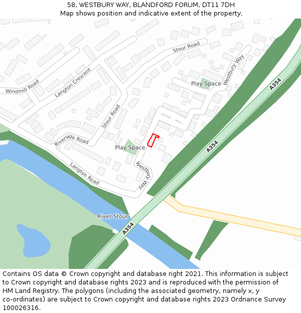 58, WESTBURY WAY, BLANDFORD FORUM, DT11 7DH: Location map and indicative extent of plot