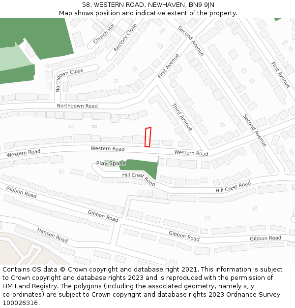 58, WESTERN ROAD, NEWHAVEN, BN9 9JN: Location map and indicative extent of plot