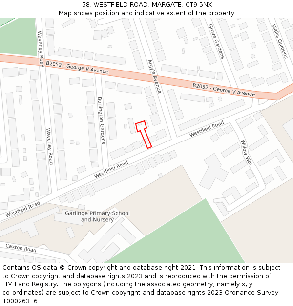 58, WESTFIELD ROAD, MARGATE, CT9 5NX: Location map and indicative extent of plot