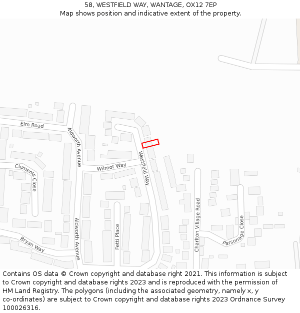 58, WESTFIELD WAY, WANTAGE, OX12 7EP: Location map and indicative extent of plot