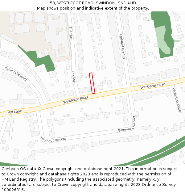 58, WESTLECOT ROAD, SWINDON, SN1 4HD: Location map and indicative extent of plot