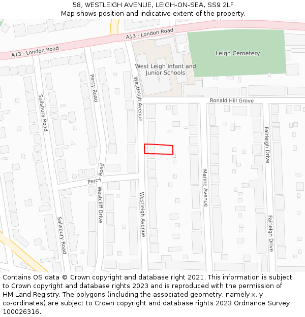 58, WESTLEIGH AVENUE, LEIGH-ON-SEA, SS9 2LF: Location map and indicative extent of plot