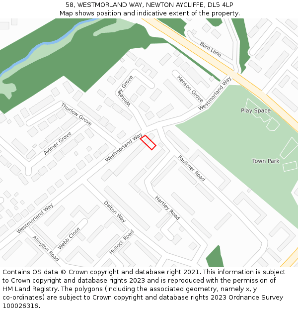 58, WESTMORLAND WAY, NEWTON AYCLIFFE, DL5 4LP: Location map and indicative extent of plot