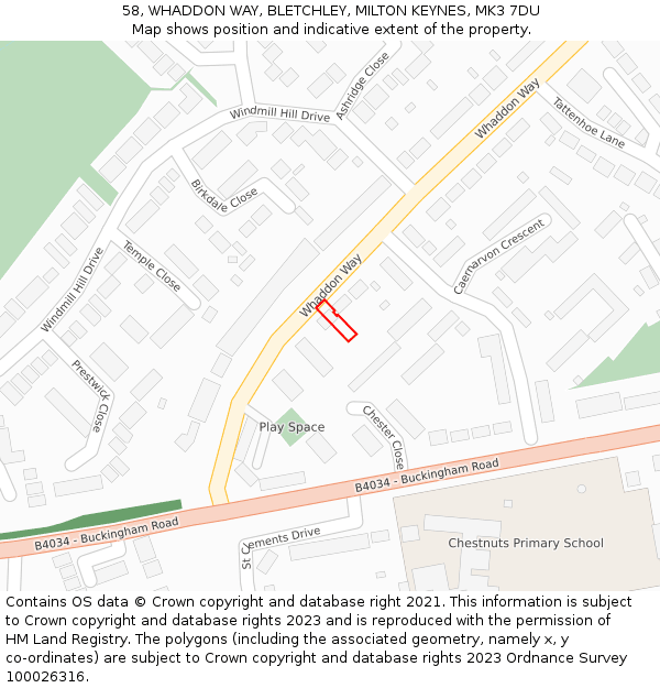 58, WHADDON WAY, BLETCHLEY, MILTON KEYNES, MK3 7DU: Location map and indicative extent of plot
