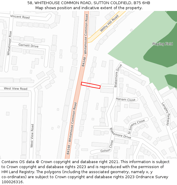 58, WHITEHOUSE COMMON ROAD, SUTTON COLDFIELD, B75 6HB: Location map and indicative extent of plot