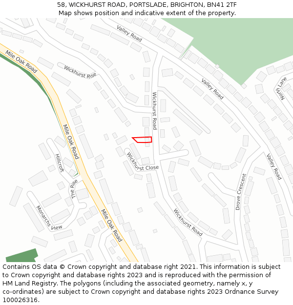 58, WICKHURST ROAD, PORTSLADE, BRIGHTON, BN41 2TF: Location map and indicative extent of plot