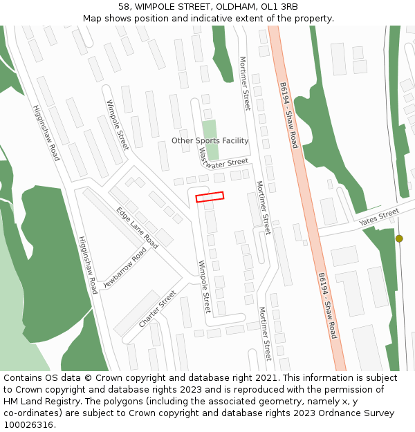 58, WIMPOLE STREET, OLDHAM, OL1 3RB: Location map and indicative extent of plot