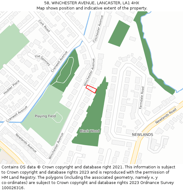 58, WINCHESTER AVENUE, LANCASTER, LA1 4HX: Location map and indicative extent of plot