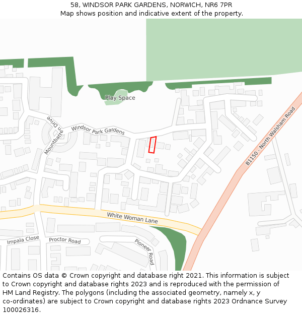 58, WINDSOR PARK GARDENS, NORWICH, NR6 7PR: Location map and indicative extent of plot