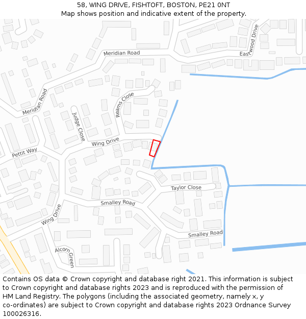 58, WING DRIVE, FISHTOFT, BOSTON, PE21 0NT: Location map and indicative extent of plot