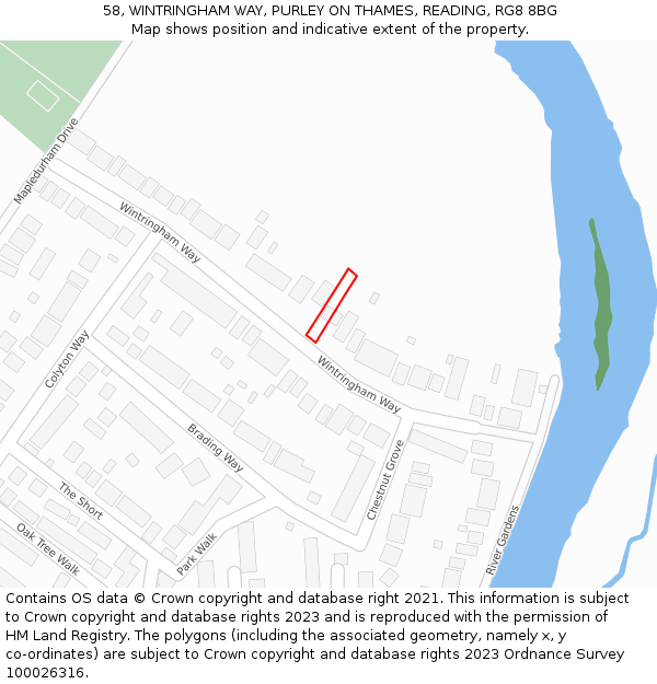 58, WINTRINGHAM WAY, PURLEY ON THAMES, READING, RG8 8BG: Location map and indicative extent of plot