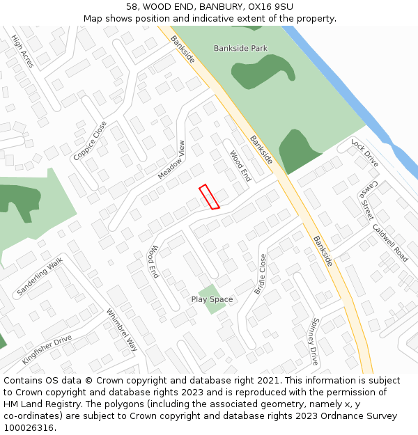 58, WOOD END, BANBURY, OX16 9SU: Location map and indicative extent of plot