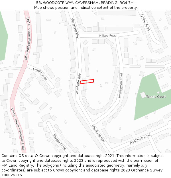 58, WOODCOTE WAY, CAVERSHAM, READING, RG4 7HL: Location map and indicative extent of plot