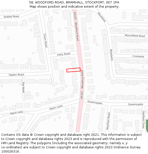 58, WOODFORD ROAD, BRAMHALL, STOCKPORT, SK7 1PA: Location map and indicative extent of plot