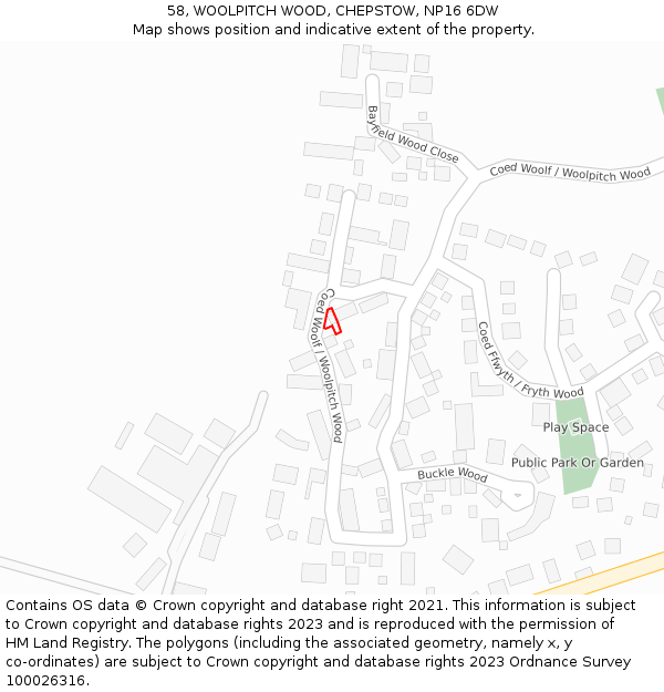 58, WOOLPITCH WOOD, CHEPSTOW, NP16 6DW: Location map and indicative extent of plot