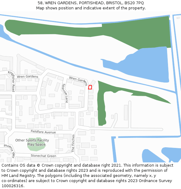 58, WREN GARDENS, PORTISHEAD, BRISTOL, BS20 7PQ: Location map and indicative extent of plot