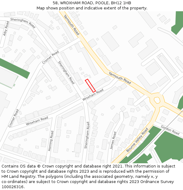 58, WROXHAM ROAD, POOLE, BH12 1HB: Location map and indicative extent of plot