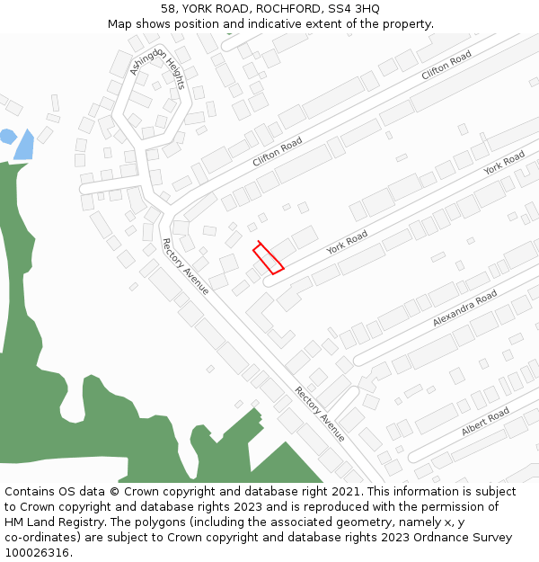 58, YORK ROAD, ROCHFORD, SS4 3HQ: Location map and indicative extent of plot