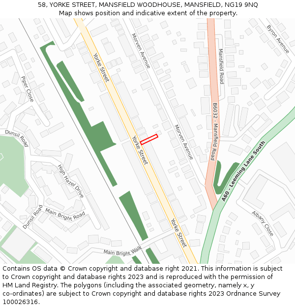 58, YORKE STREET, MANSFIELD WOODHOUSE, MANSFIELD, NG19 9NQ: Location map and indicative extent of plot