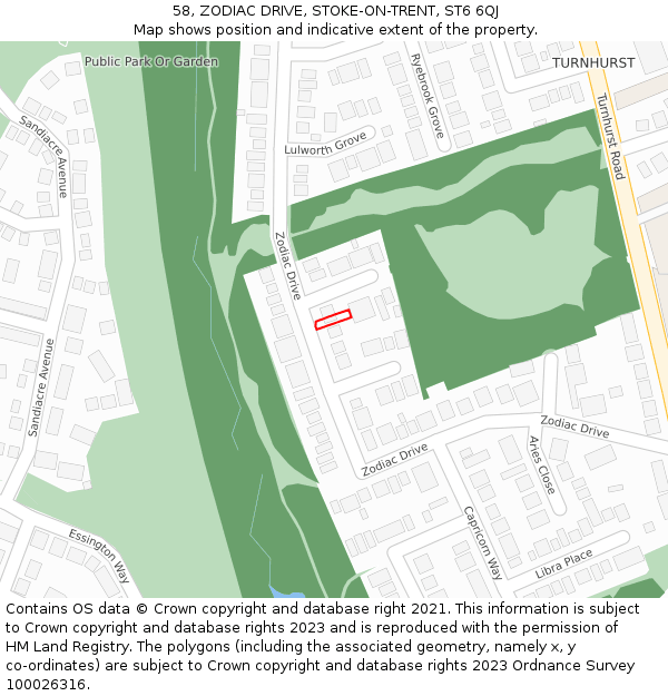 58, ZODIAC DRIVE, STOKE-ON-TRENT, ST6 6QJ: Location map and indicative extent of plot