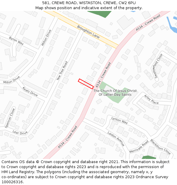 581, CREWE ROAD, WISTASTON, CREWE, CW2 6PU: Location map and indicative extent of plot